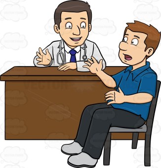 A doctor chatting with his male patient in the consultation room